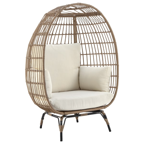 Manhattan Comfort Spezia Freestanding Steel and Rattan Outdoor Egg Chair with Cushions in Cream OD-HC002-CR - main